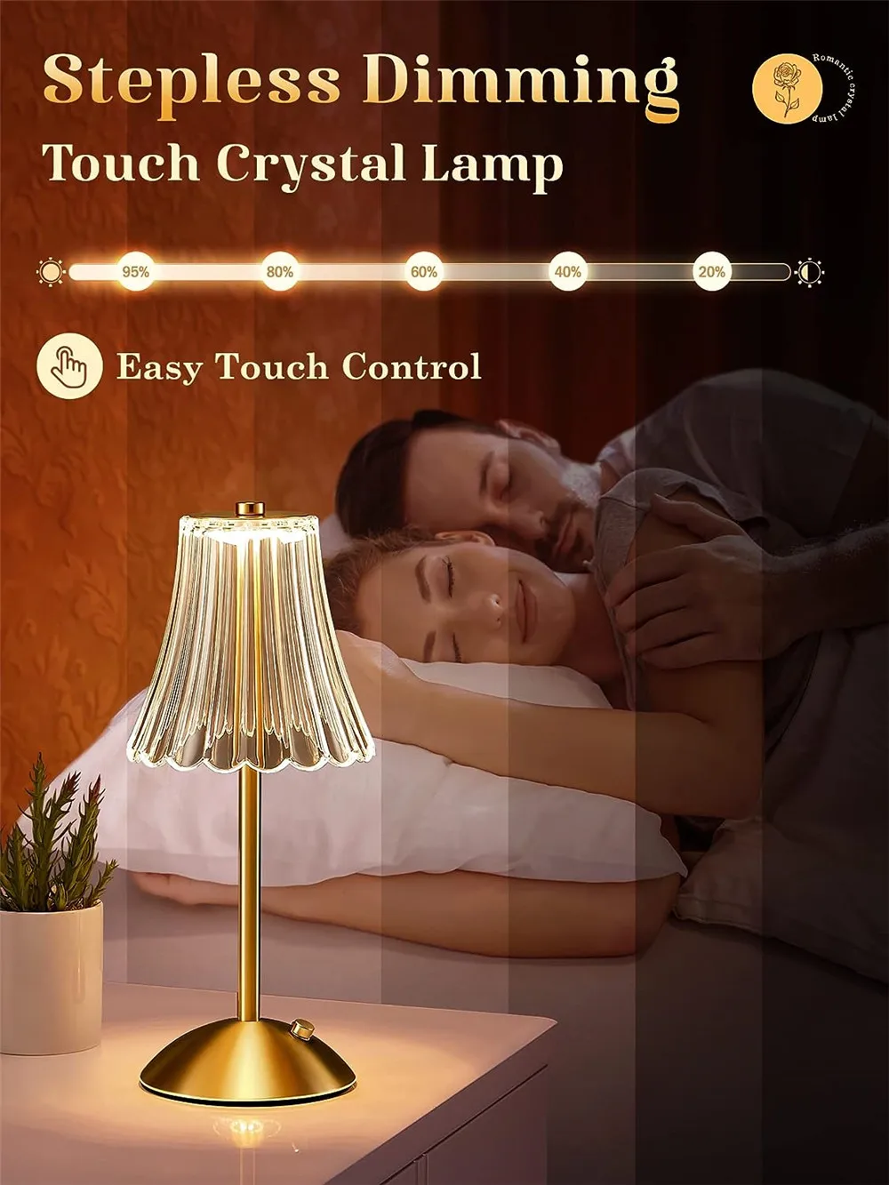빈티지 LED 충전식 터치 금속 테이블 램프, 침대 옆 주변 조명, 조도 조절 무선 테이블 램프, 꽃 야간 조명, 3 가지 색상