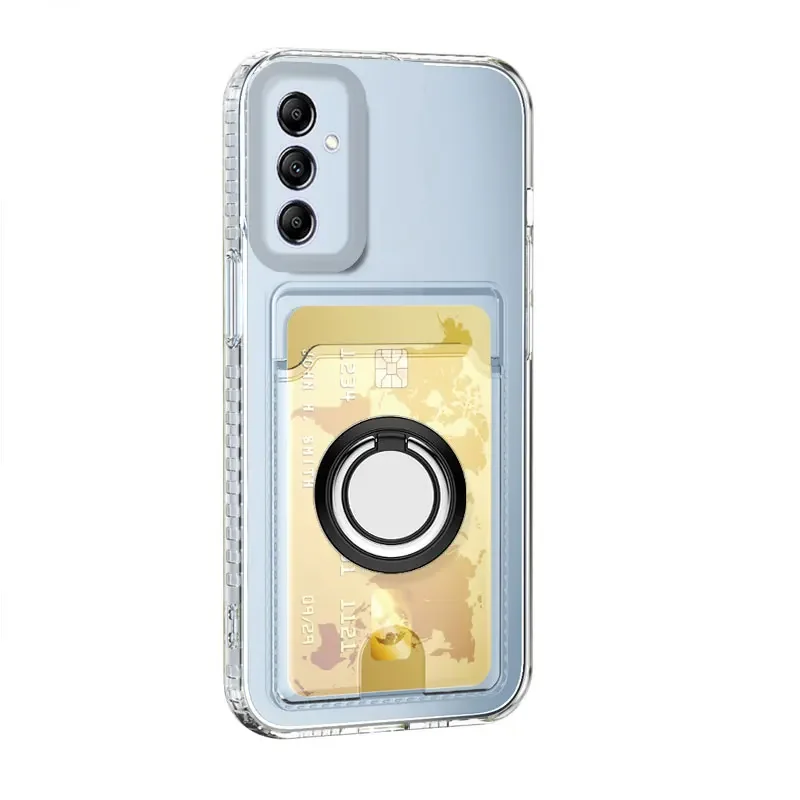 Transparent Card Slot Wallet Holder Silicone Case with Magnetic Ring Stand and Soft Cover