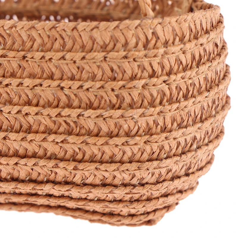 1/12 Dollhouse Woven Bread Basket Shopping Basket Straw Handbags Dollhouse Weaving Beach Bag For Dolls Miniature Decoration