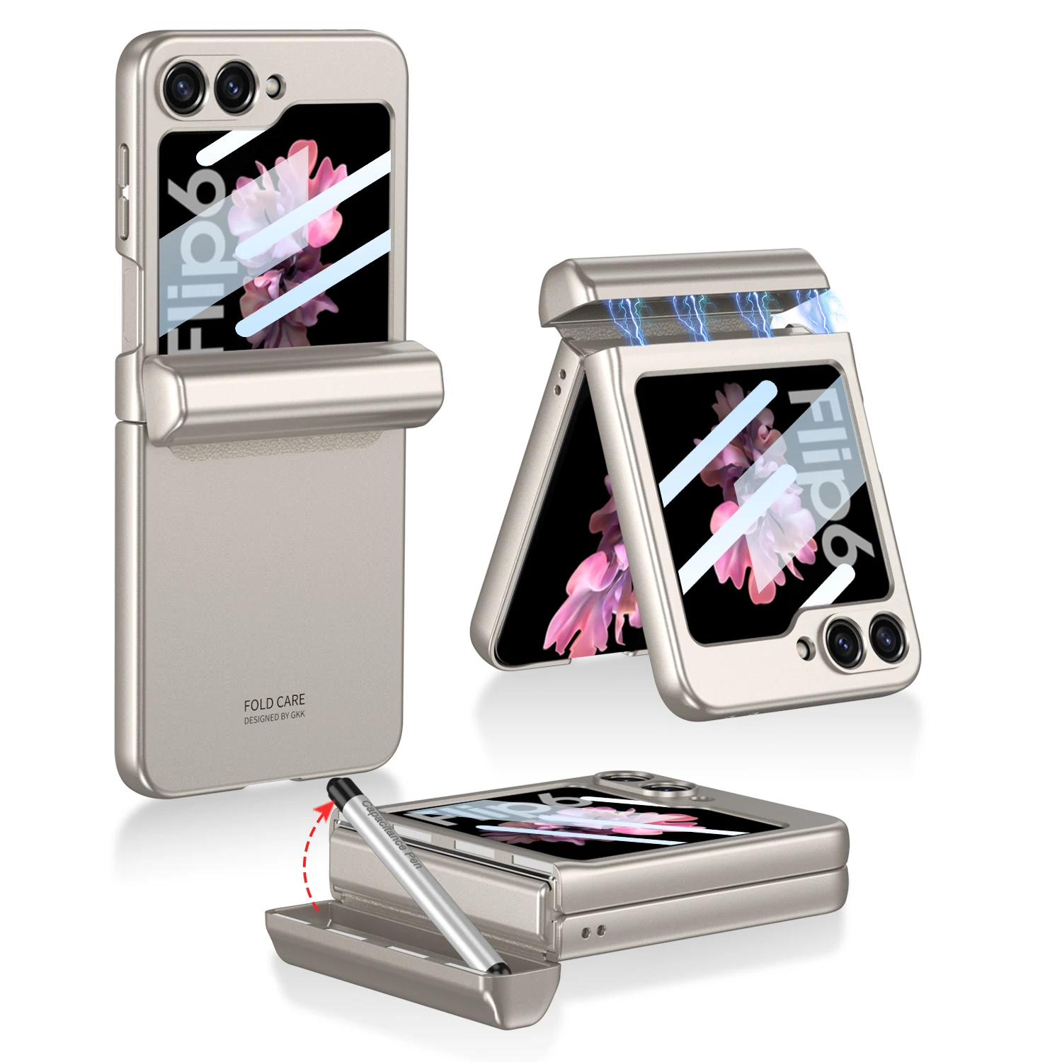 Luxury Magnetic Invisible Pen Slot Slim Matte Phone Case with Screen Film for Samsung Galaxy Z Flip