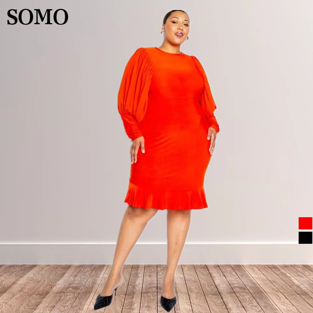 

Женская однотонная одежда SOMO, сексуальные платья для вечерние, платье с круглым вырезом и длинным рукавом, Офисная уличная одежда, оптовая продажа, Прямая поставка