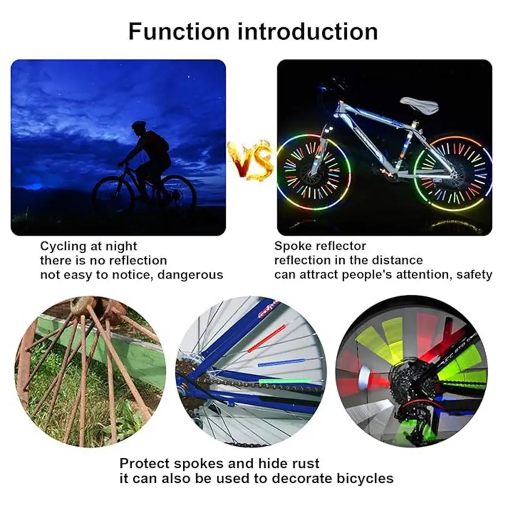 Bike Supplies Reflective Spokes Colorful Bicycle Spoke Skins Wraps for Night Riding Universal Easy-to-install for Road