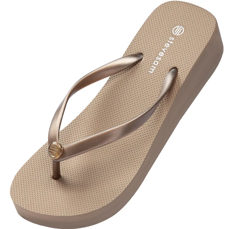 Women's Slope Heel Flip Flops Non-Slip Thick Sole - Korean Style Beach Sandals Summer Slippers for Women