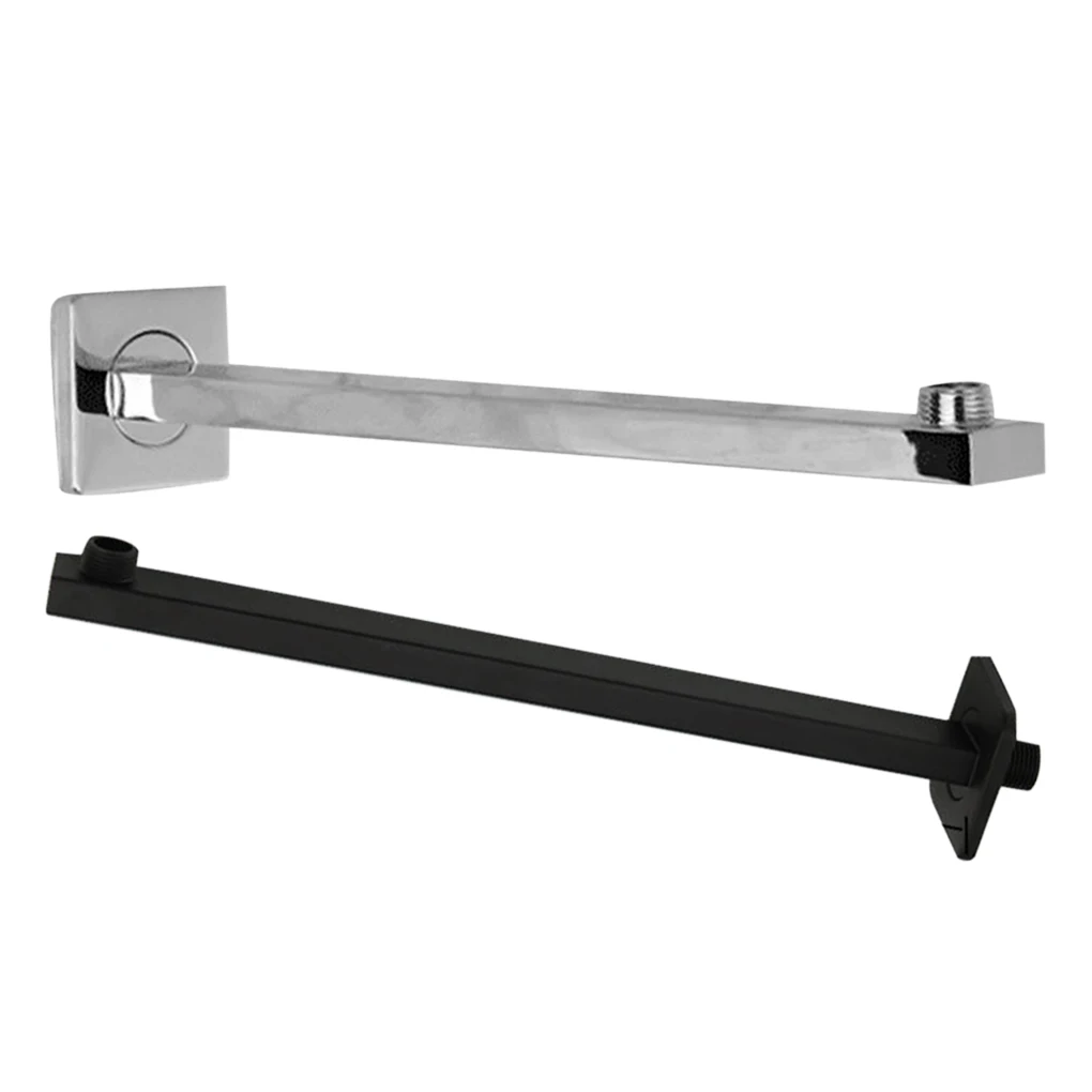 Square Brass Shower Arm Wall Mount Ceiling Shower Bracket Bathroom Bath Extension Pipe, Black 35cm