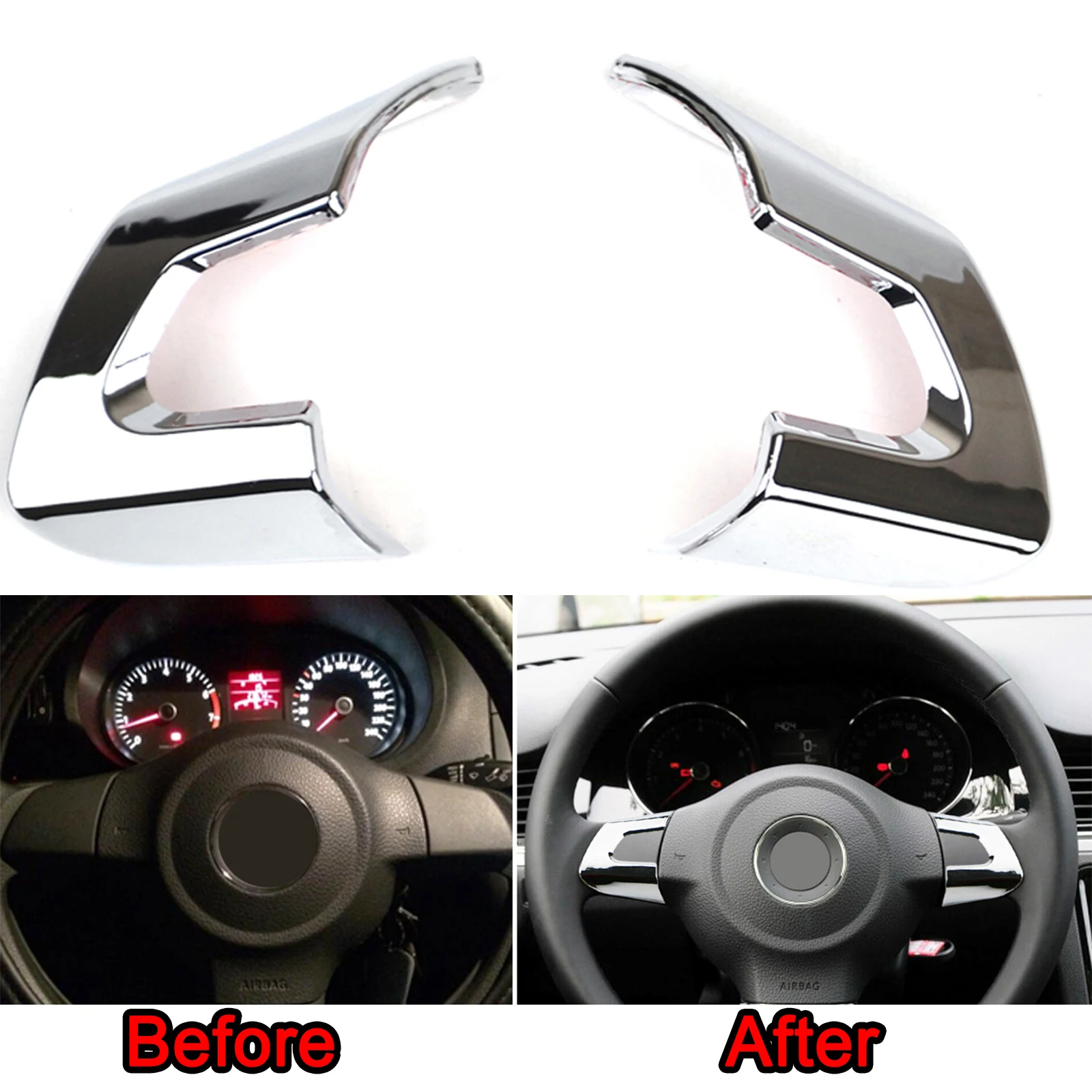 Für Vw Golf Mk6 Bora Jetta Polo Touran Eos Caddy Autozubehör Chrom Lenkrad Abdeckung Verkleidung 2009 2010 2011 2021 2013 2014