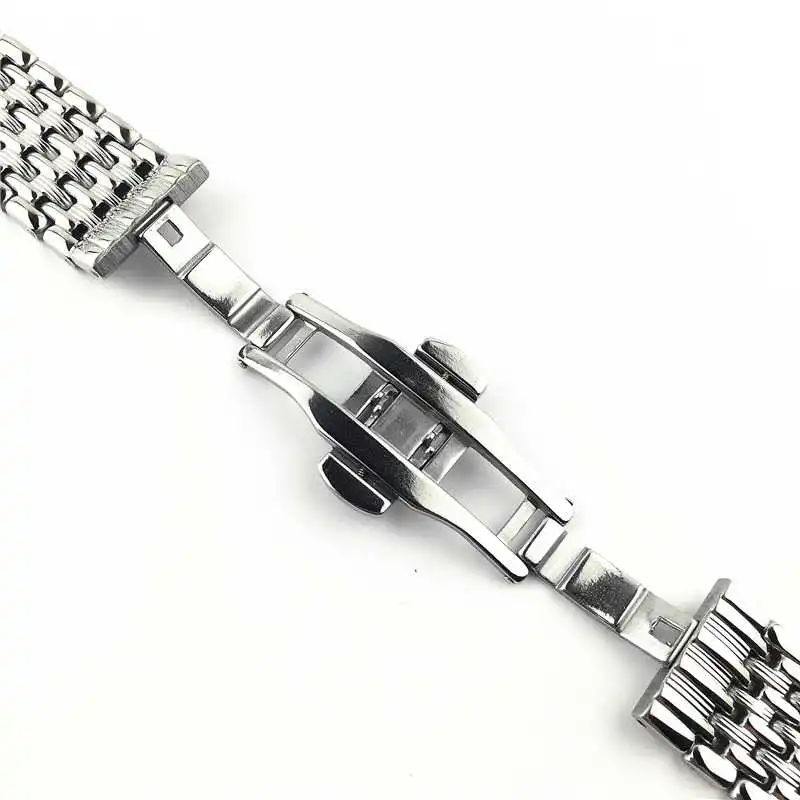 18mm 20mm 22mm Stainless Steel Solid Butterfly Buckle Bead of Rice Straight End Watch Band Strap Fit for All Watches