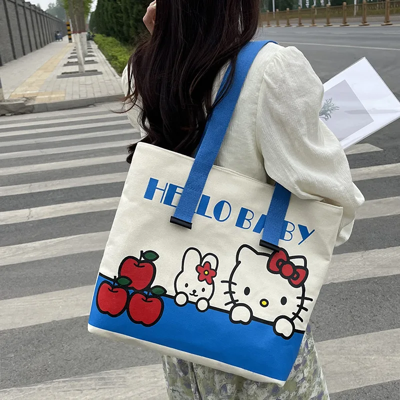 

Hello Kitty Y2K Canvas Bag Kawaii Sanrioed Anime Large Capacity Storage Bag Girl Heart Sweet Cute Printed Shoulder Bag Kid Gift