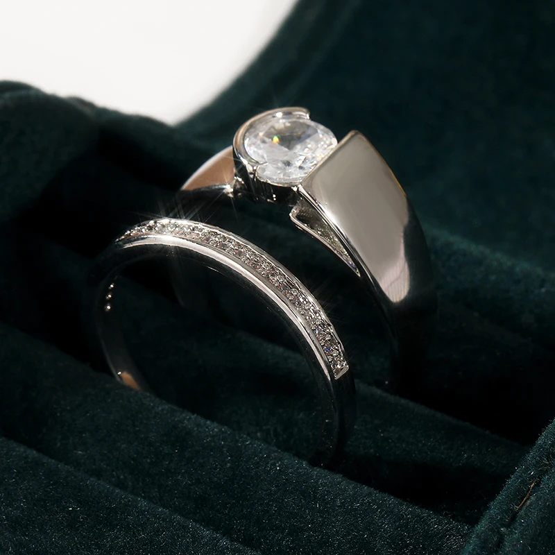 Silver Wide Rings for Women with Shining Synthetic Zirconia