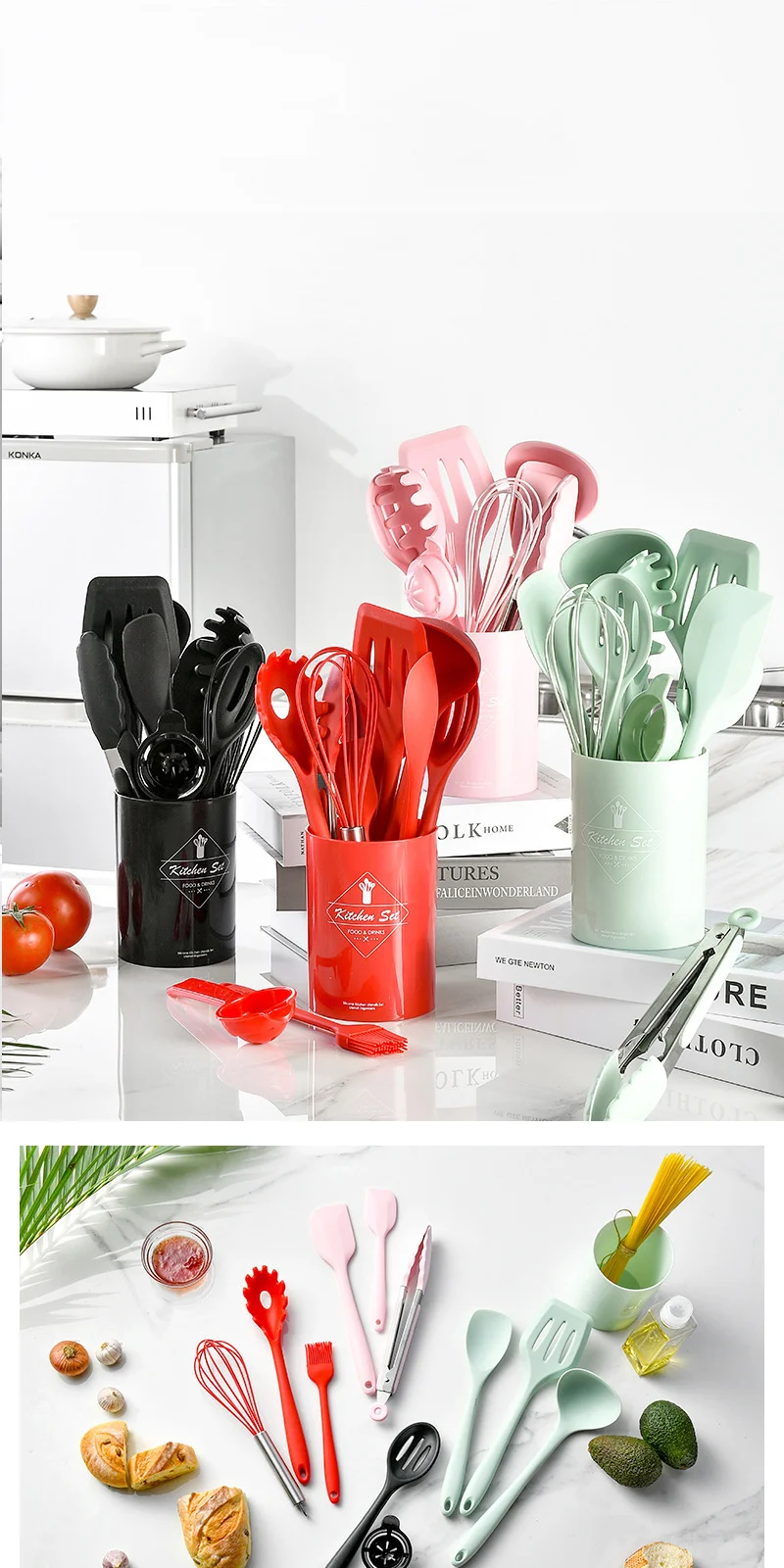 Green Heat Resistant Silicone Cooking Utensil Set