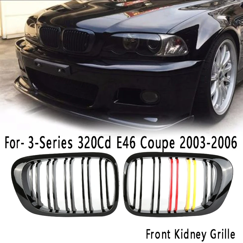 

Gloss Black German Flag Type Car Front Kidney Grille Racing Grills For-BMW 3-Series 320Cd E46 Coupe 2003-2006