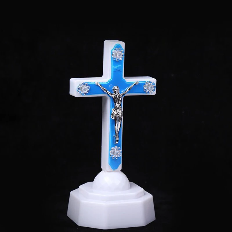 Luce Notturna 3D Croce di Gesù, Lampada a Illusione Ottica di Cristo con 16 Colori Cangianti e Telecomando, Lampada da Scrivania del Signore per