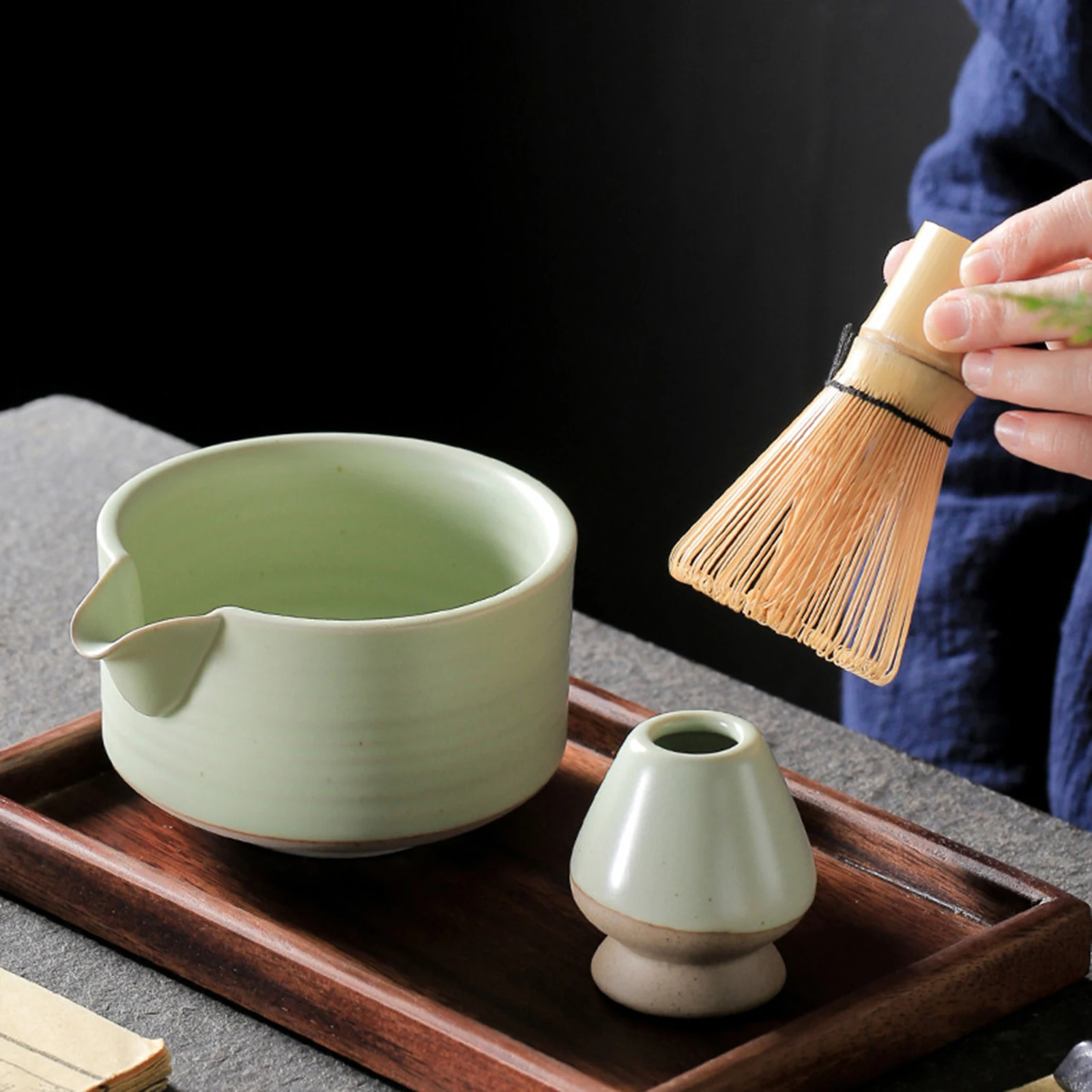 Matcha Set Bamboo Whisk Scoop Ceramic Matcha Bowl Home Tea-making Tools Accessories Tea Set Birthday Gifts 3/4pcs