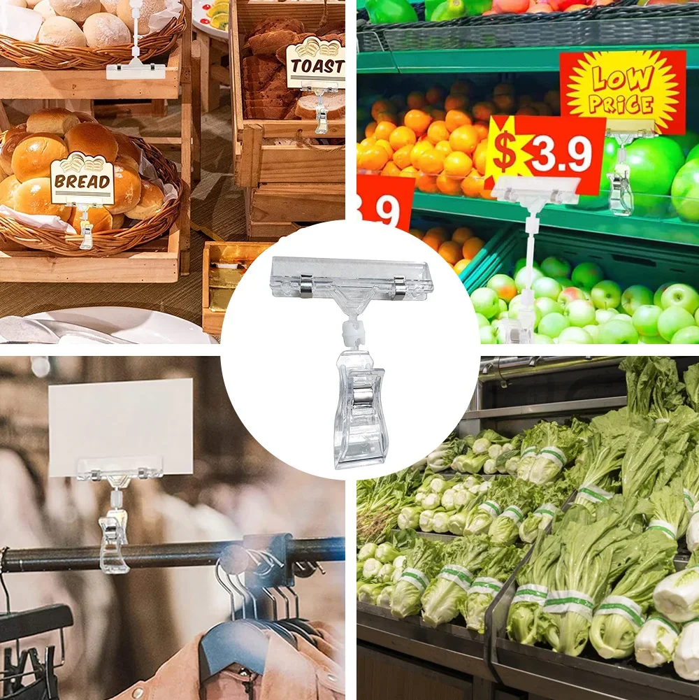 Price Tag Holder Transparent Merchandise Display Clips Name Tag Clips Swivel Price 25Pcs for Supermarkets Supply Store price tag holder clips