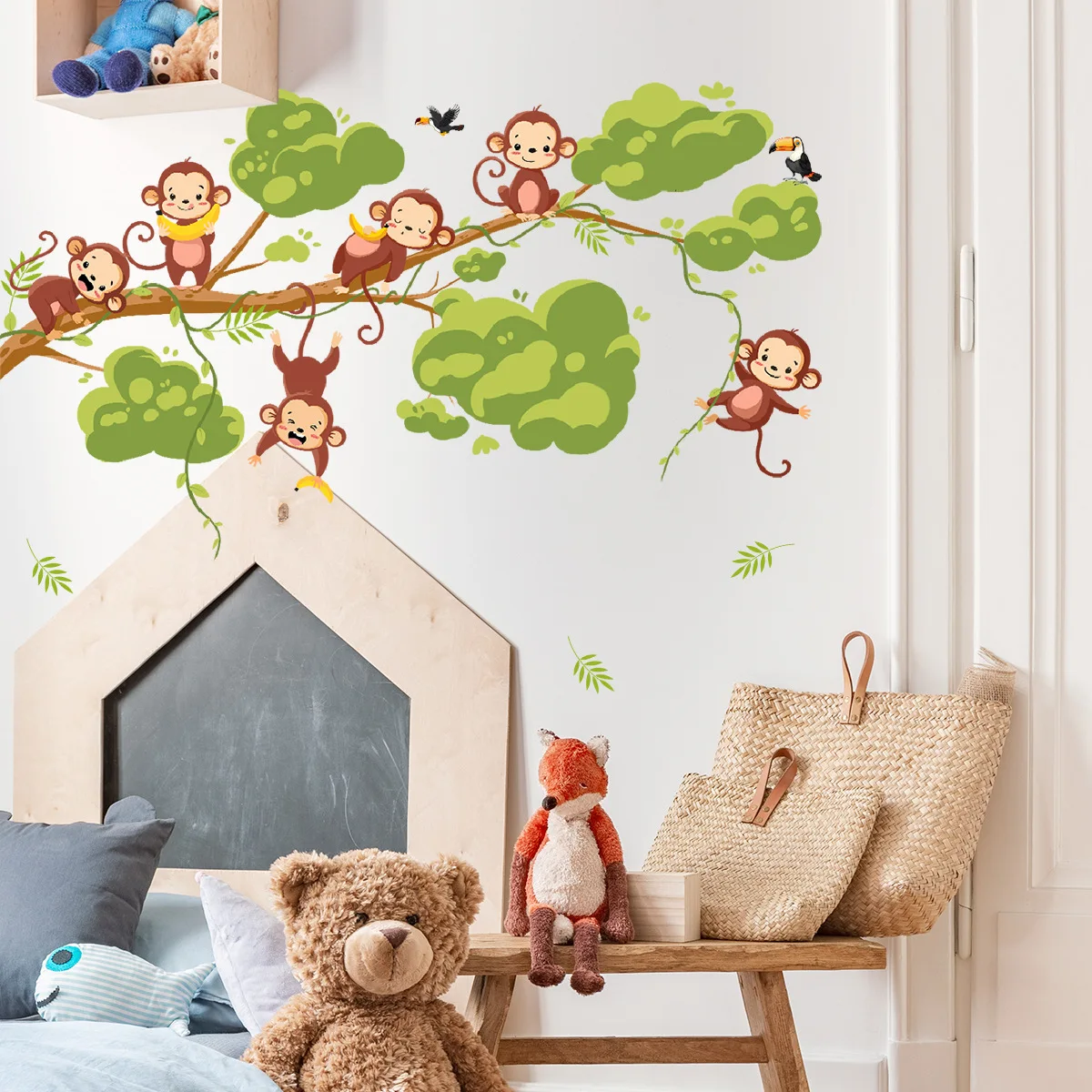 2pcs Cartoon Animal Monkey Vine Wall Sticker Children's Room Kindergarten Decorative Wall Sticker Bedroom Background Ms3105