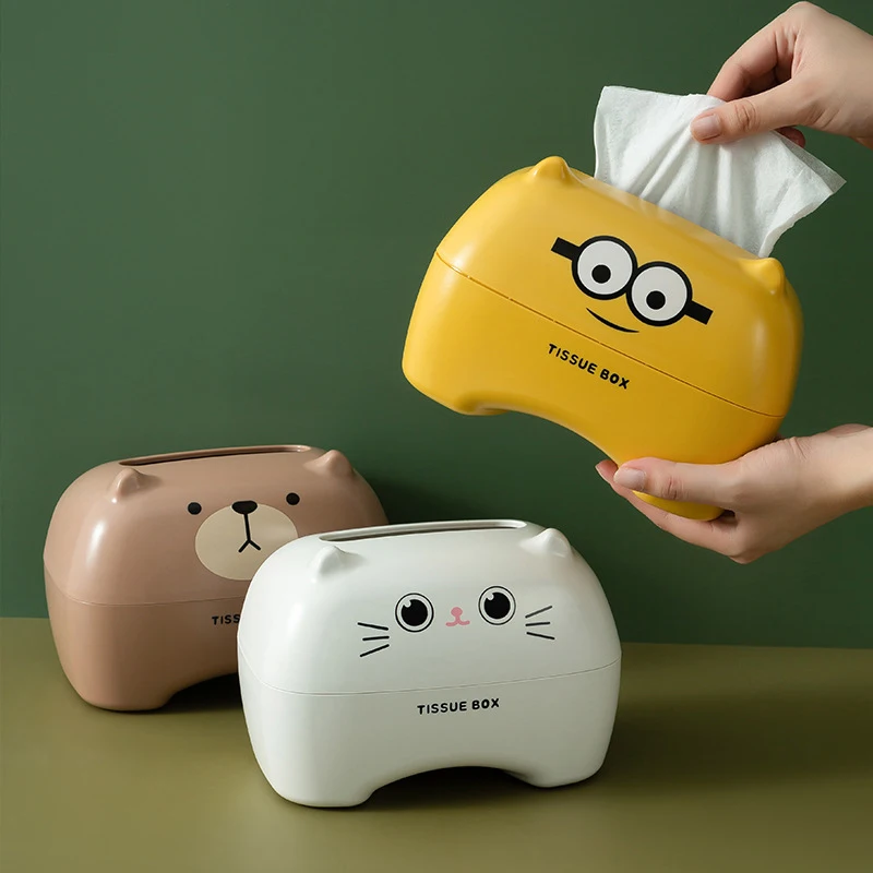Kawaii Cat Teddy Bear Tissue Box Desktop Toilet Paper Holder Kitchen Napkin Storage Box WC Paper Container Nordic Style Decor 2