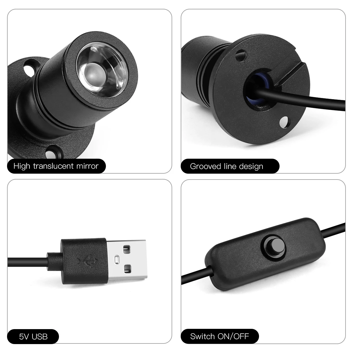 Surface Mounted Mini USB 5V 1W LED Spot Light Rotatable Ceiling Lamp Jewelry Showcase Counter Closet Cabinet Shelf Spotlight
