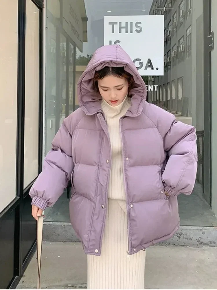 

New 2023 Women Short Jacket Winter Thick Hooded Cotton Padded Coats Female Korean Loose Puffer Parkas Ladies Oversize Outwear