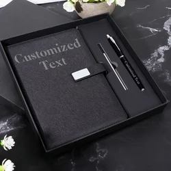 Personalized Premium PU Leather A5 Notebook with Pen - Custom Logo/Text - No Custom (Black)