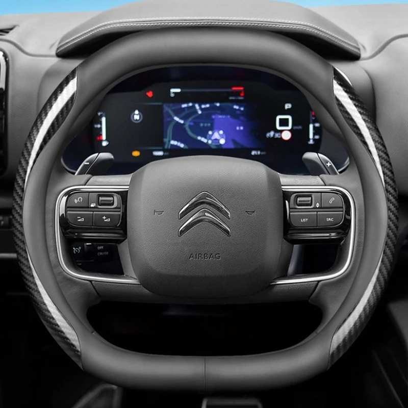 Coprivolante In Pelle Traspirante Effetto Carbonio Per Citroen C3 II/III (2009-2020) E C3 Aircross (2017-2021), Diametro 38 Cm, Colore Beige, Antiscivolo