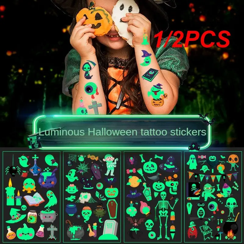 

1/2PCS Halloween Glow-in-the-dark Tattoo Stickers High-quality Materials Halloween Lasting The New Tattoo Health & Beauty C