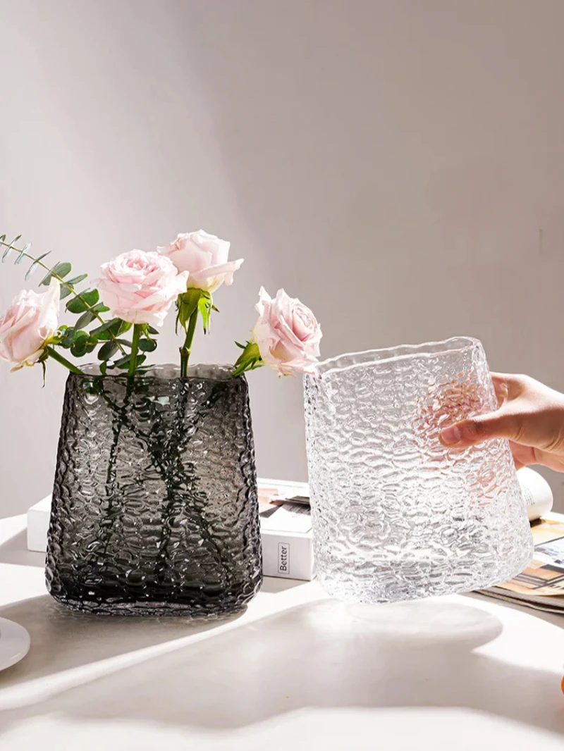 

American Style Light Luxury Creative Leather Portable Vase Glass Flower Rose Lily Living Room Dining Table Decoration Ornaments