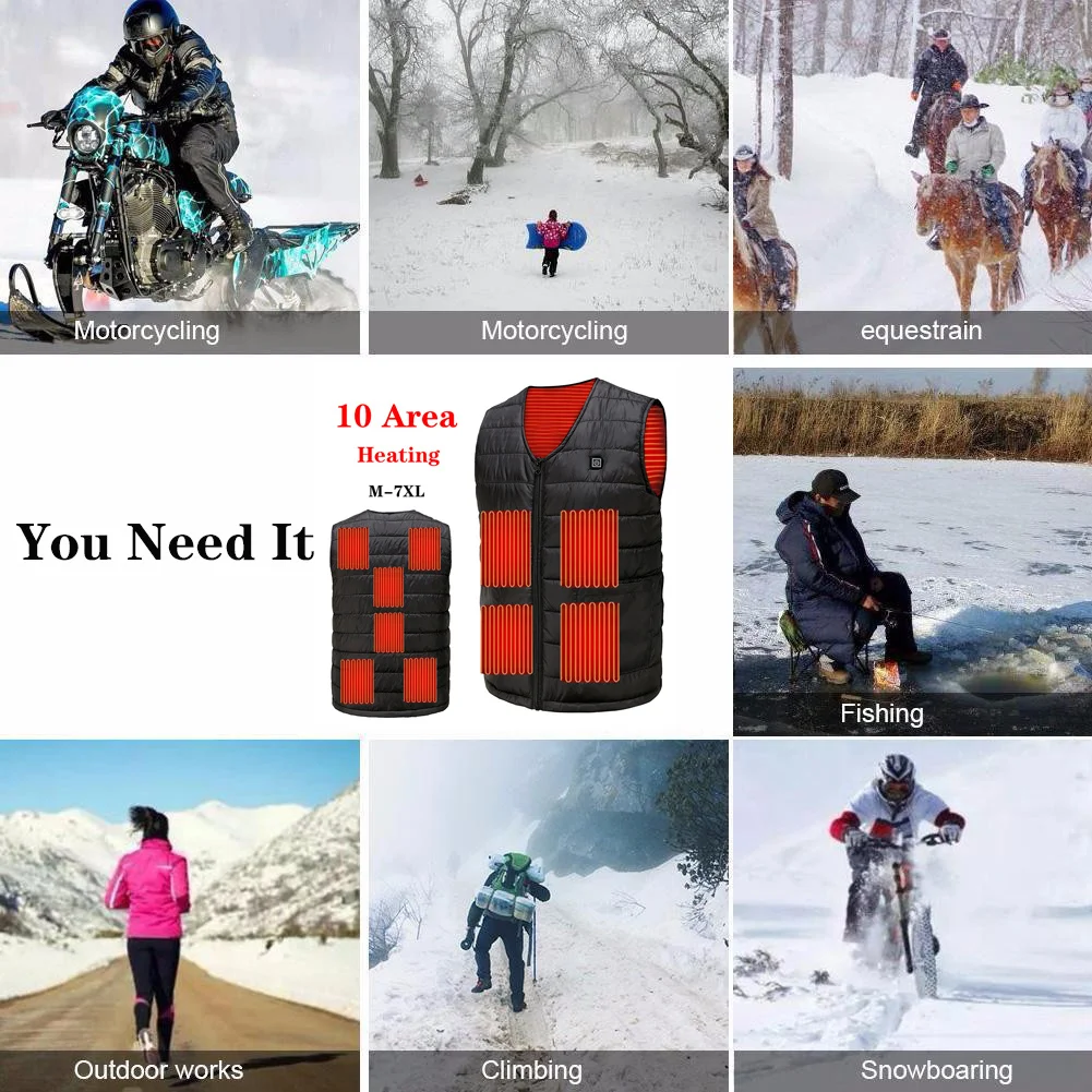 10 Areas V Neck Heated Vest USB Smart Thermal Vest Men Women Self Heating Coat Winter Thermal Chaleco Plus Size M-7XL heated jacket