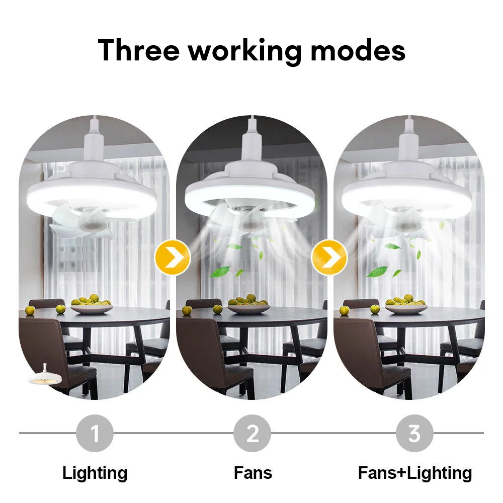 Ceiling Fan Led Ceiling Fan Lights Electric Fan Led Fan Light Led Ceiling Lights E27 Remote Ceiling Lighting 360&deg; Shaking Head Suction Fan Light 48W/60W Bedroom Living Room Switch Control