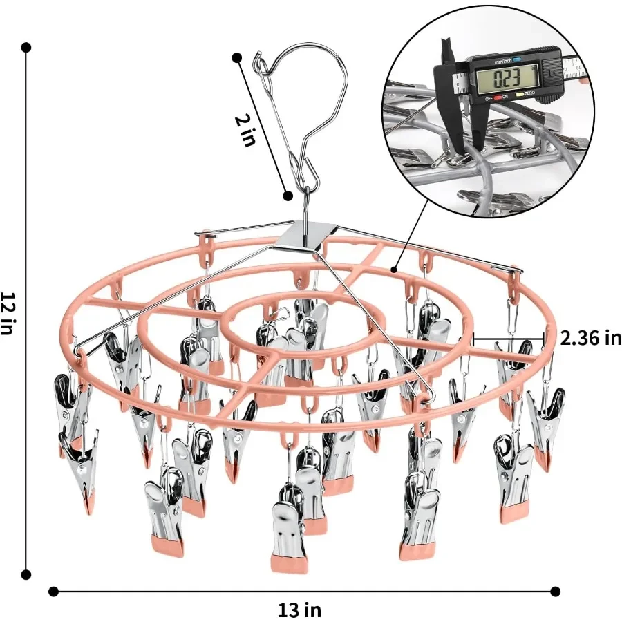 24Clip Stainless Steel Sock Hanger for Drying Clothes Underwear Bras Baby Lingerie Herbs Flowers and Laundry Portable Hanging R