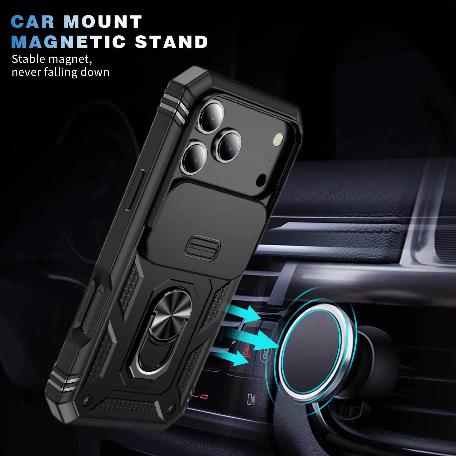 Ultimate 360° Full Protection Phone Case with Car Magnet Ring Stand Cover