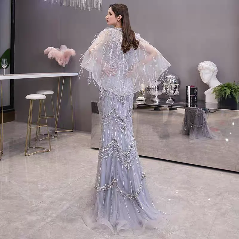 فستان سهرة مطرز بالخرز الوردي، فستان صفارة الإنذار...