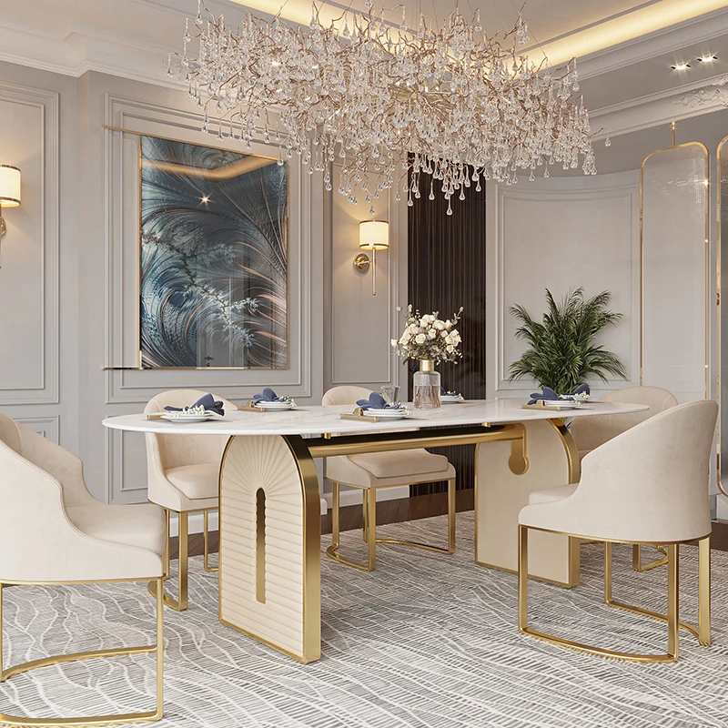 

Роскошный яркий стол-тарелка, стол-стул, сочетающий овальный простой современный домашний мраморный стол во французском стиле кремового цвета