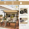 2 Person Porch Swing,  Outdoor Swing with Tempered Glass Table, 2 Cup Holder,  Patio Swing with Adjustable Canopy 2