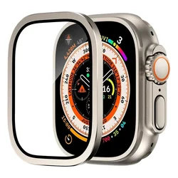 Premium Metal Frame with Tempered Glass Screen Protector for Apple Watch Ultra - 49mm Bezel Ring (Titanium Color - B)