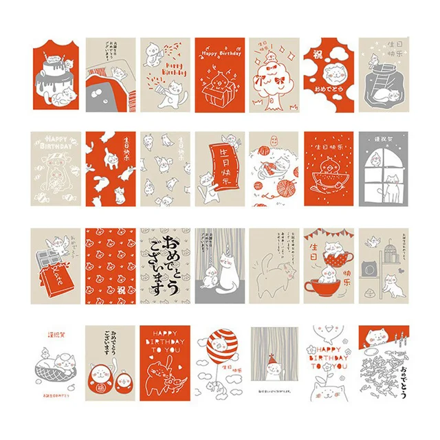 27/28pcs Cartoon Business Cards Birthday Hand Drawn Postcard MINI Message Card Flowers Envelope Postcards Student Stationary H