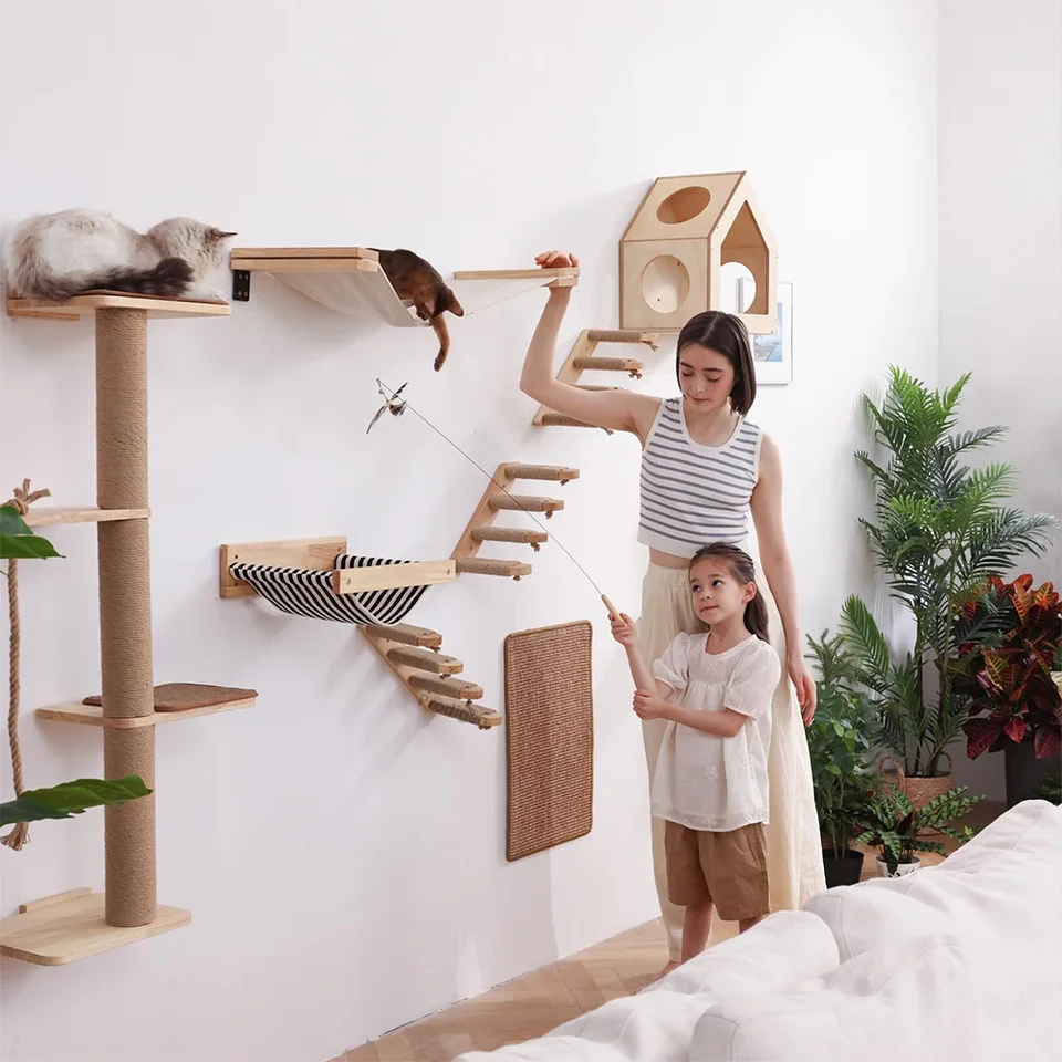WOOWOOD® klimwand voor katten | Kattenladder set van 3 | Kattenladder voor aan de muur