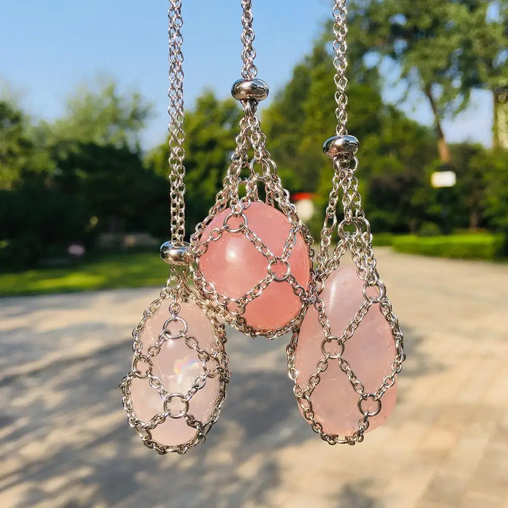 

Crystal Stone Holder Net Pocket Necklace Stainless Steel Woven Adjustable Chain Net Pendant Rope Crystal Necklace Jewelry Gifts