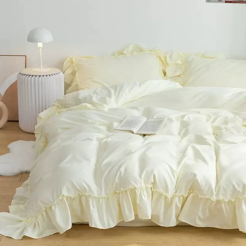

Korean Princess Style Ruffle Bedding Set For Women Cute Lace Duvet Cover Full Queen King Size Double Bed Sheet With Pillow Case
