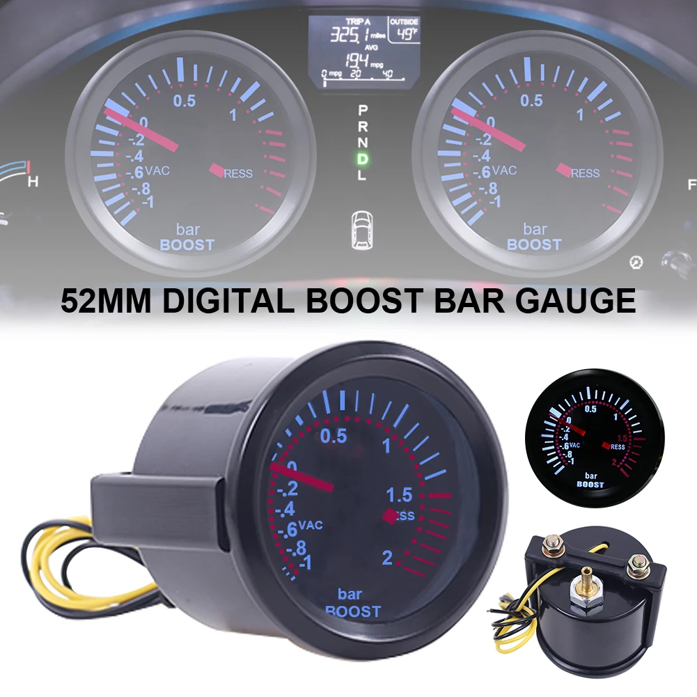 

Universal 52mm Bar Blue Led Light Pressure Turbo Boost Gauge Meter DC 12V