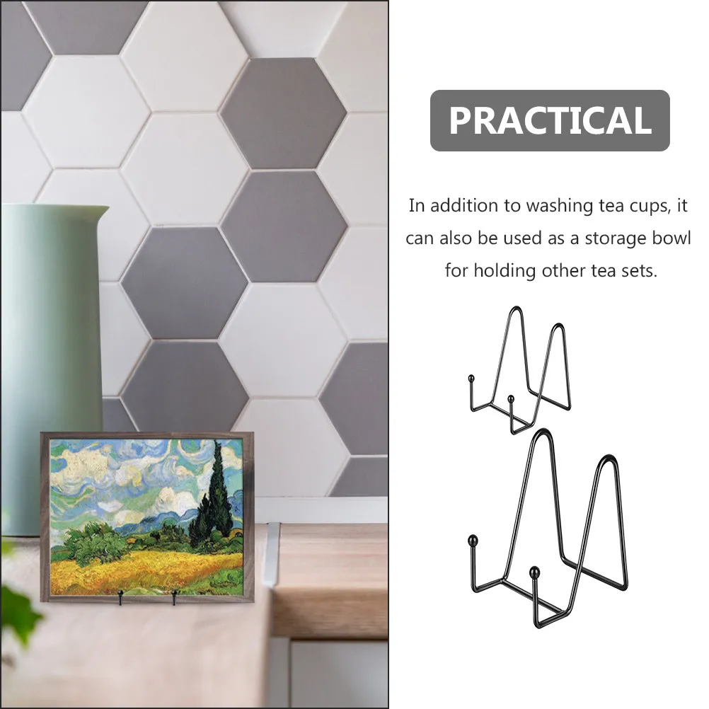 2Pcs 서점 사무실을위한 세련된 검은 철 책 디스플레이 스탠드 홈 데스크탑 책 홀더 선반 아트웍 사진 앨범 디스플레이