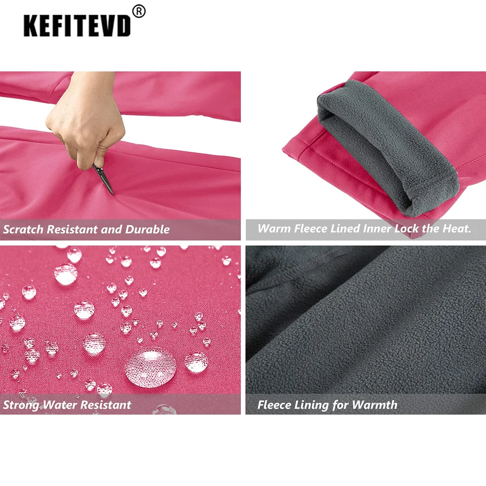 FLYGAGA Outdoorbroek voor dames, softshellbroek, wandelbroek, gevoerd fleece, warm waterdicht, winddicht, softshell, sneldrogend, winterbroek, trekkingbroek, functionele broek voor herfst en winter