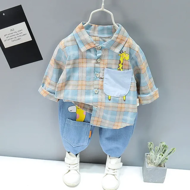 Autumn Spring Baby Boy Fashion Formal Clothing Set Kid Suits Set Plaid  Shirt Pants 2pac/set Children Clothes Set 1 2 3 4 5 Years