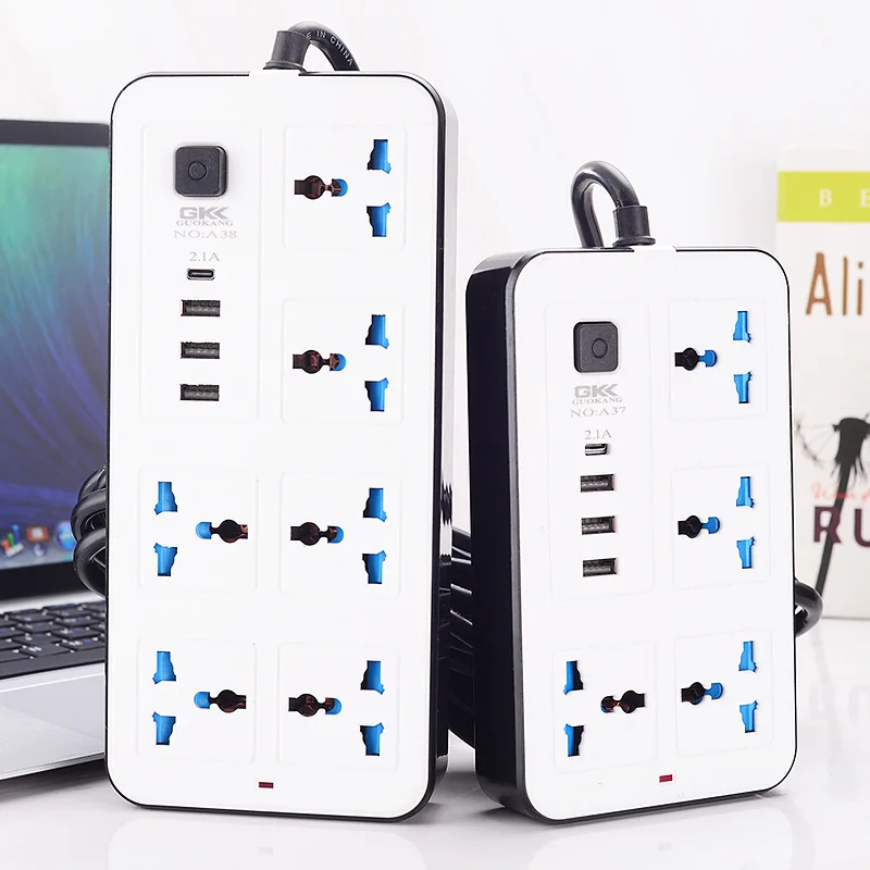Power Multi Tap Universal Plug EU US UK Outlet Power Strip 1.8m Extension Cord AC Type C USB Port Charge Electrical Socket