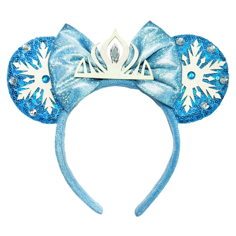 Mickey Mouse Ears Headband Cartoon Sequins 5" Bow Headwear Girls Children Festival Party DIY Hair Accessories