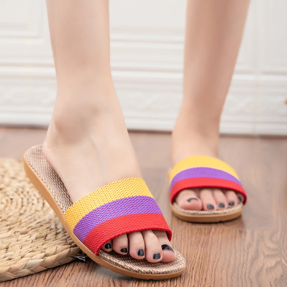 Summer Linen Women's Lightweight Flat Sandals - Casual Home Slippers with Free Shipping
