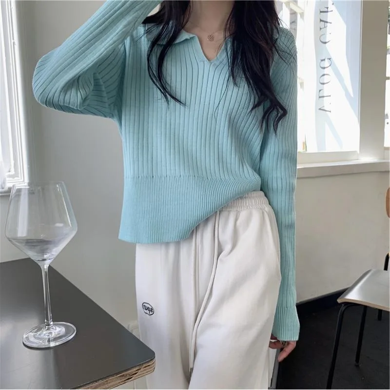 

Spring Blue Inner Knitted Bottoming Shirt Women's 2023 Autumn New Design Sense Niche Sweater Loose Long Sleeve Top Women
