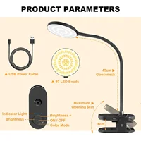 3.5in LED Clip Light Desk Lamp USB Rechargeable Cordless 1800mAh Battery 23 LEDs 3 Colors 3000K-6000K 10 Levels Dimmable Flexible Gooseneck Sturdy Clamp Wide Beam 120° High  130lm Eye Care Reading Light for Office Study Bedroom Dorm Workbench Studio 5