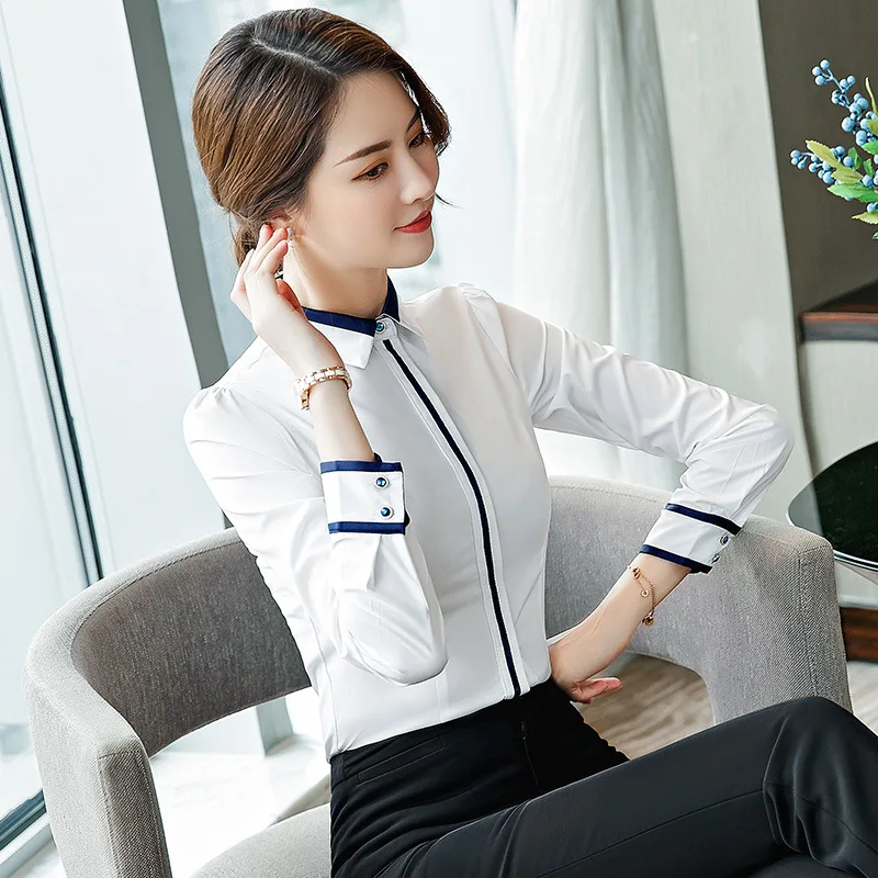 새로운 패션 여성 셔츠 2025 봄 여성 의류 비즈니스 착용 긴 소매 셔츠 작업복 OL 흰색 셔츠 블라우스 여성