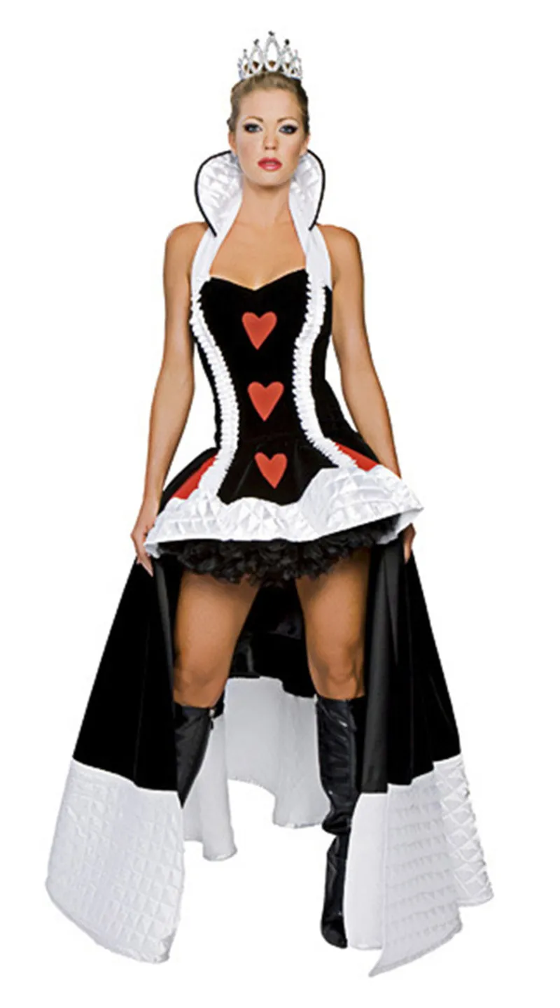 

Alice In Wonderland Adult Women Fantasy Queen of Hearts Cosplay Costumes with Crown