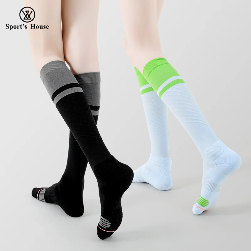 SPORT'S HOUSE Spring/summer thin high tube pressure socks for women Towel bottom non-slip yoga gymnastics cycling socks