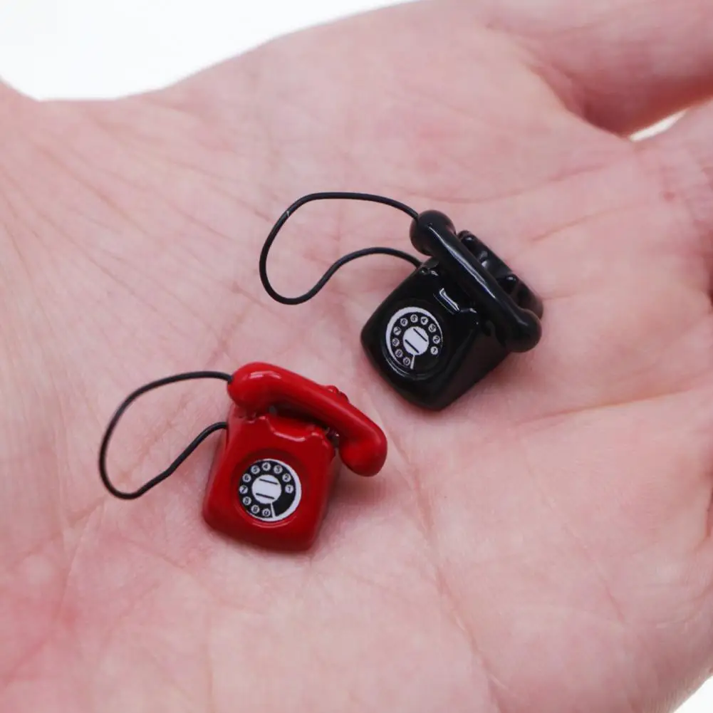 Miniature Figurines Miniature Ornament Mini Telephone Model Miniature Retro Alloy Landline Telephone for Doll Houses Decor Bedroom Phone Booth Scene Props Ornaments